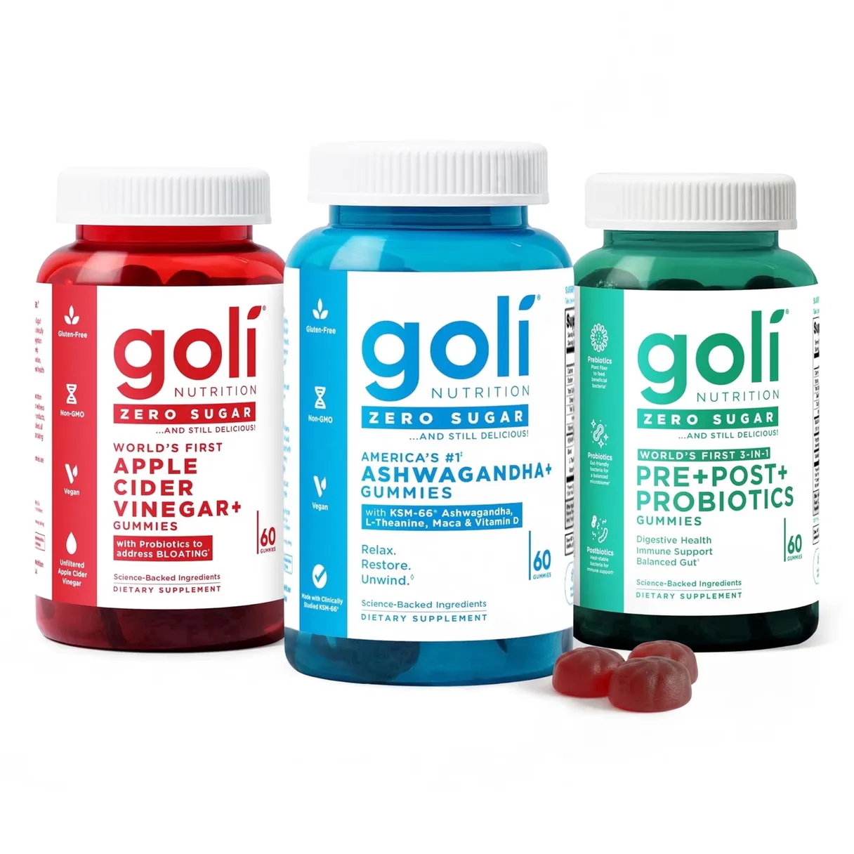 Goli Zero Sugar Trio World S First 3 in 1 Pre Post Probiotic Apple Cider Vinegar Vitamin B12 Probiotics Ashwagandha L Theanine Vitamin D Gummies 90 C 967f8458 35fd 4e97 Afea 258a985e370b.057115ac82d5a92d6b9be8a1d8a81eae